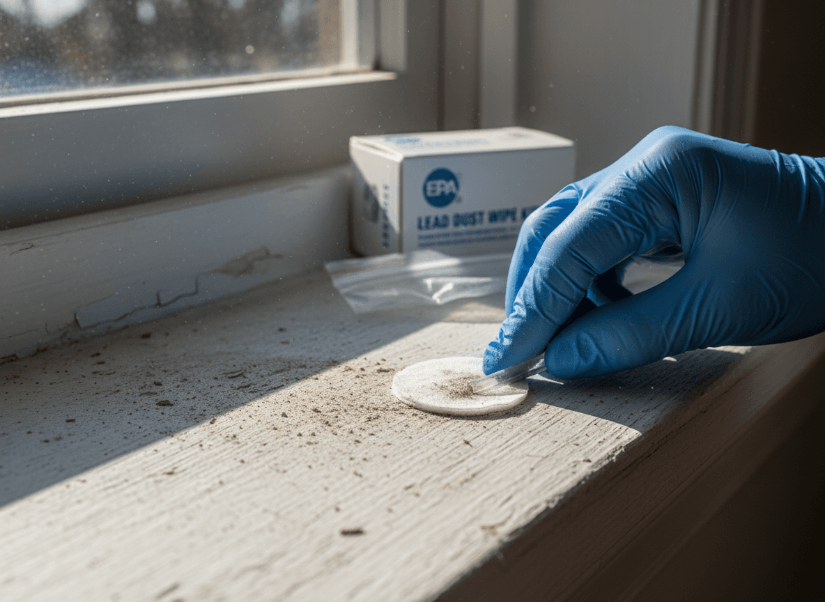 Window sill where lead dust commonly accumulates